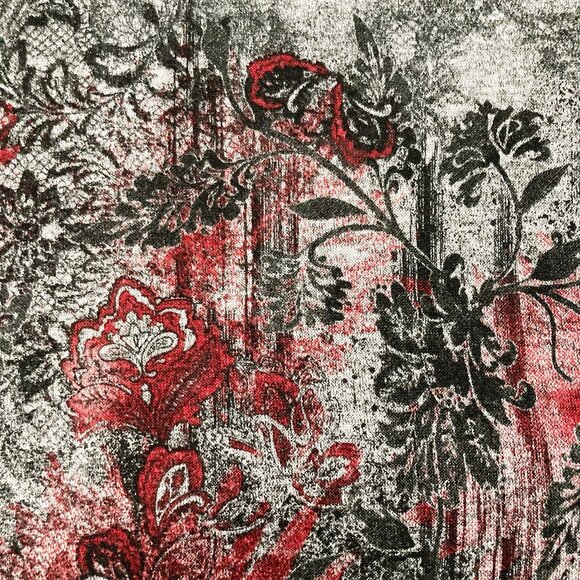 NORTHERN REFLECTIONS Red grey black floral sweater w/ lace trim MEDIUM LARGE XL - Picture 6 of 16